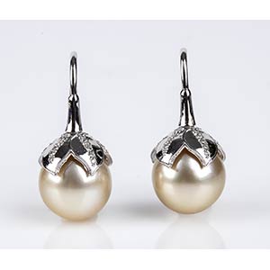 Gold, Australian pearl and diamonds earrings ... 
