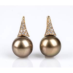 Gold, Tahitian pearl and diamonds  earrings ... 