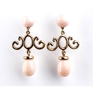 Gold and pink coral drop earrings 18k yellow ... 
