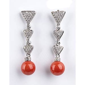 Gold, Cerasuolo coral and diamonds earrings ... 