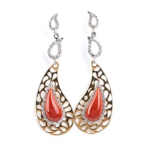 Gold, Cerasuolo coral and diamonds earrings ... 