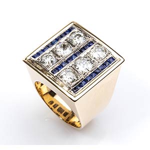 Gold, sapphires and diamonds vintage ring  ... 