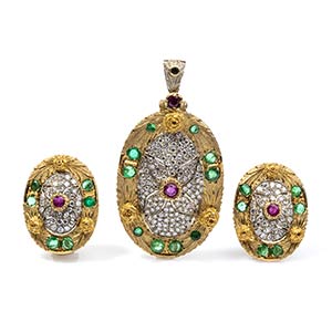 Gold, diamonds, emeralds and rubies earrings ... 