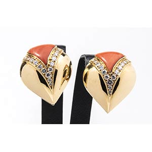 Gold, diamonds and coral vintage earrings - ... 