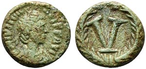 Justinian I (527-565). Æ 5 Nummi (12mm, ... 