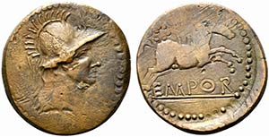 Iberia, Emporion, late 1st century BC. Æ As ... 