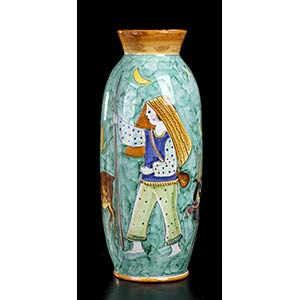 LA VIETRESE Green vase decorated with child ... 