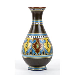 GOUDA HOLLANDBrown vase with yellow and blue ... 