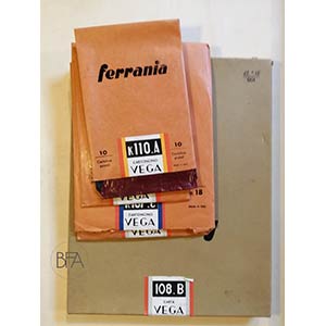 Lot of Ferrania paper boxes. Two bags of ... 