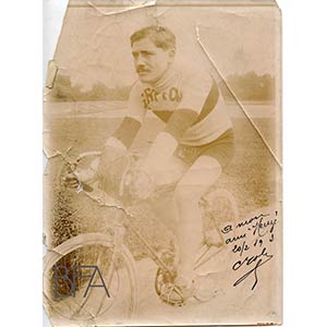 Signed portrait of French cyclist. Albumen ... 