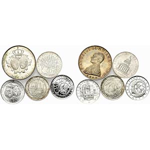 Lotto di 5 monete in argento (san Marino 500 ... 