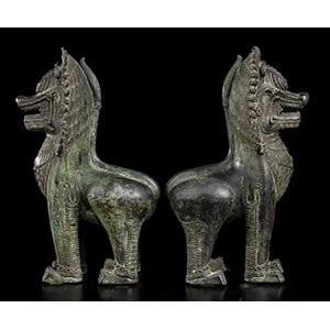 A PAIR OF BRONZE KHMER STYLE ... 