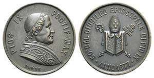 Papal, Pio IX (1846-1878). Æ Medal 1877 ... 
