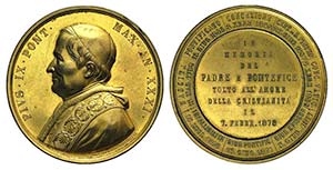 Papal, Pio IX (1846-1878). Gilt Æ Medal ... 