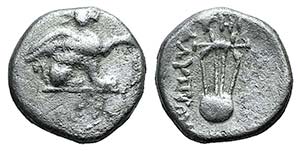 Ionia, Teos, c. 320-294 BC. AR Diobol (9mm, ... 