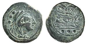 C series, Sardinia, c. 211 BC. Æ Quadrans ... 