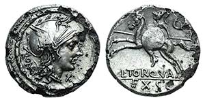 L. Torquatus, Rome, 113-112 BC. Fourrée ... 