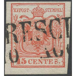 1850, 15c. N.3 Rosso con la S di CENTES ... 