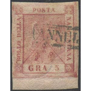 1858, 5gr. N.9 Carminio Rosa bordo di foglio ... 