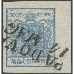 1850, 45c. N.10 Azzurro bordo di foglio a ... 