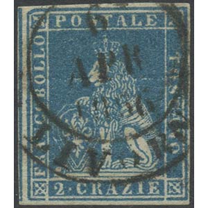 1851, 2cr. N.5d Azzurro su Grigio, usato. ... 