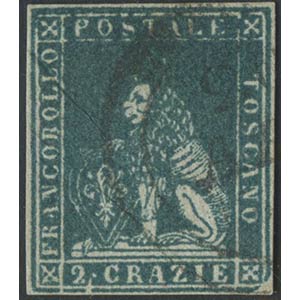 1851, 2cr. N.5e Azzurro verdastro su grigio, ... 