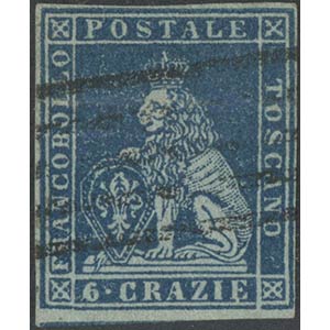 1851, 6cr. N.7d Azzurro su Grigio, usato. ... 