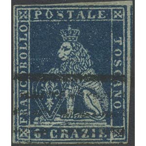 1851, 6cr. N.7d Azzurro Scuro su Grigio, ... 