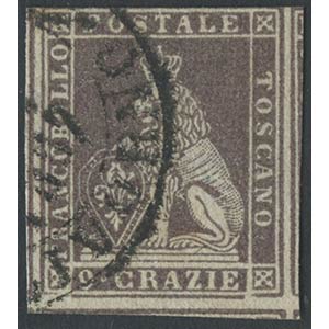 1851, 9cr. N.8. Bruno Violaceo su grigio  ... 