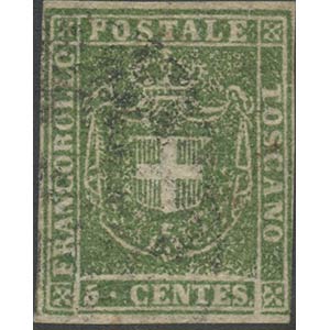 1860, 5c. N.18c Verde Giallastro, usato. (B) ... 