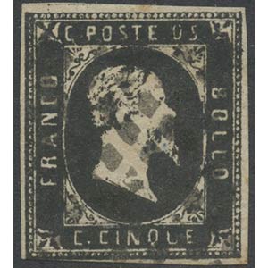 1851, 5c. N. 1 Nero, usato.  (A-/B) ... 