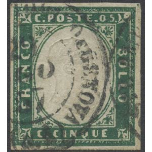 1855, 5c. N.13f Smeraldo Scuro, usato. (A) ... 