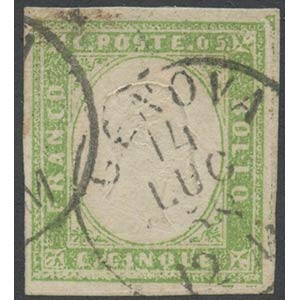 1857, 5c. N.13Ad (Rattone N7c)  Verde Giallo ... 