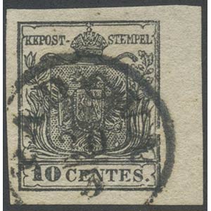 1850, 10c. N.2 Nero bordo di foglio a ... 