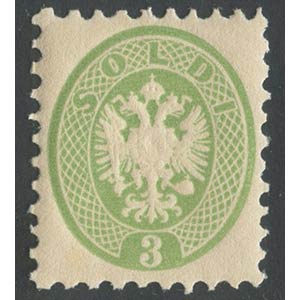 1864, 3s. N.42 verde nuovo con gomma ... 