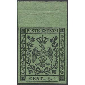 1852, 5c. N.8 Verde Oliva bordo di foglio in ... 