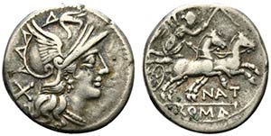 Pinarius Natta, Rome, 155 BC. AR Denarius ... 