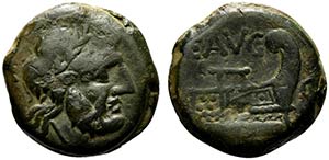 C. Augurinus, Rome, 135 BC. Æ Semis (22mm, ... 
