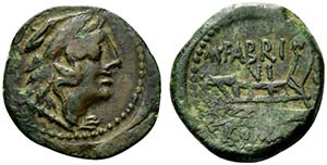 M. Fabrinius, Rome, 132 BC. Æ Quadrans ... 