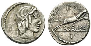 C. Censorinus, Rome, 88 BC. AR Denarius ... 