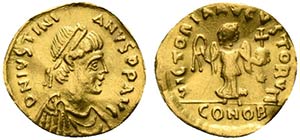 Justinian I (527-565). AV Tremissis (13mm, ... 