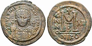 Justinian I (527-565). Æ 40 Nummi (40mm, ... 