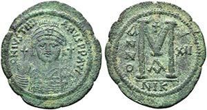 Justinian I (527-565). Æ 40 Nummi (41mm, ... 