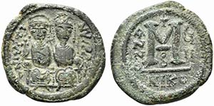 Justin II and Sophia (565-578). Æ 40 Nummi ... 