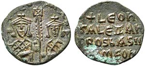 Leo VI with Alexander (886-912). Æ 20 Nummi ... 