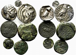 Lot of 7 Greek AR and Æ coins, to be ... 