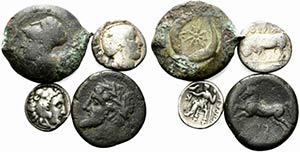 Lot of 4 Greek AR and Æ coins, to be ... 