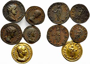 Lot of 5 Replicas of Roman Imperial coins, ... 