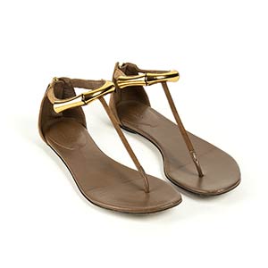 GUCCITHONG SANDAL2010 caBrown suede gilded ... 