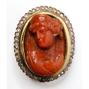 A postclassical coral cameo mounted in a ... 